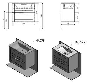 Sapho AMIA umyvadlová skříňka 74,5x60x45cm, dub Texas, AM075-2020
