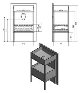 Sapho, SKARA umyvadlová skříňka 47x71,5x36cm, černá mat/dub Collingwood (CG001), CG001-1919