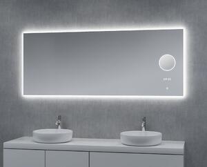 Zrcadlo s LED osvětlením kosmetickým zrcátkem a hodinami, 1600 x 650 mm