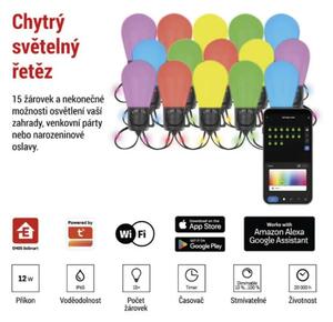 Emos LED světelný párty/vánoční řetěz 15× hruška, 15 m, venkovní i vnitřní, RGBIC WiFi