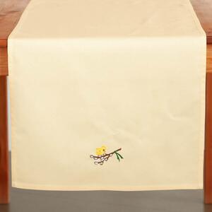Ubrus Veba GAMA bavlněný satén žlutá s výšivkou Kuřátko Velikost: 80x80 cm