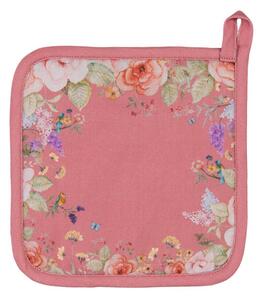 Růžová bavlněná chňapka / podložka pod hrnec s květinovým motivem Floral Fiesta – 20x20 cm