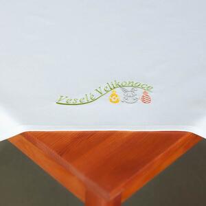 Ubrus Veba GARBO bavlněný satén bílá s výšivkou Veselé velikonoce s nešpinivou úpravou Velikost: 80x80 cm