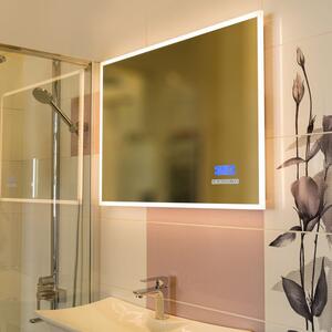 Zrcadlo s LED osvětlením 120x65 cm, bluetooth, hodinami, kalendářem, teplotou vzduchu a nastavitelnou teplotou světla