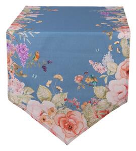 Modrý bavlněný běhoun na stůl s květinovým motivem Floral Fiesta – 50x160 cm
