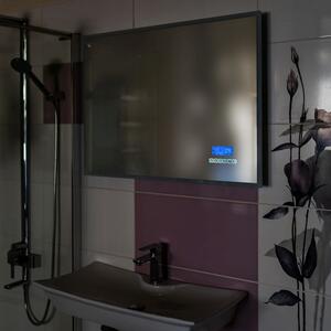 Zrcadlo s LED osvětlením 100x65 cm, bluetooth, hodinami, kalendářem, teplotou vzduchu a nastavitelnou teplotou světla