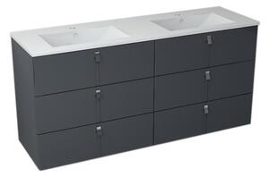 Sapho, MITRA umyvadlová skříňka vč. umyvadla, 3 zásuvky, 150x70x46 cm, antracit, 2XMT0821601-150