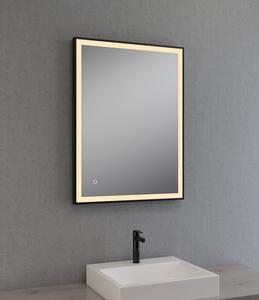 Zrcadlo s černým rámem a LED osvětlením, 800 x 600 mm, nastavitelná teplota barvy světla