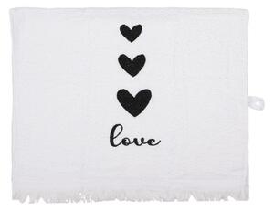 Bílý froté ručník se srdíčky a nápisem Love – 40x66 cm