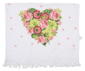 Bílý froté ručník se srdcem z růží – 40x66 cm