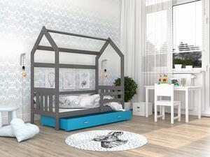 AJK Dětská postel DOMEK SE ZÁBRANOU - šedo/modrá Velikost spací plochy: 160x80, Matrace: ne
