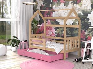AJK Dětská postel DOMEK SE ZÁBRANOU - přírodní/růžová Velikost spací plochy: 160x80, Matrace: ne