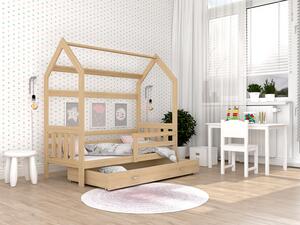 AJK Dětská postel DOMEK SE ZÁBRANOU - přírodní Velikost spací plochy: 160x80, Matrace: ne