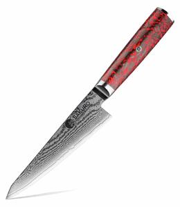 Malý víceúčelový kuchyňský nůž z damaškové oceli S35VN Inferno SaKuRo 14,8 cm