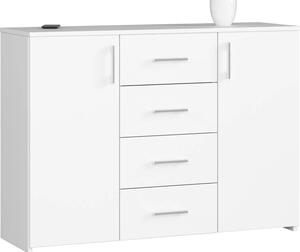 Modern Bílá Komoda K45 se 4 Zásuvkami a 2 Dvemi s 24 Msíní Zárukou