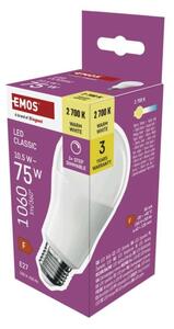 EMOS LED žárovka Classic A60 / E27 / 10,5 W (75 W) / 1 060 lm / teplá bílá /krokově stmívatelná 1525743240