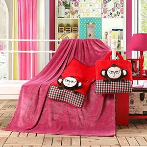 Dětská deka - Cuties- Opičky - Červená - 110x160 cm