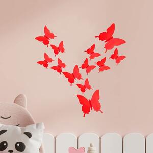 3D motýlci na zeď - červená