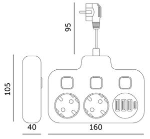 Rozbočovací zásuvka s vypínačem LINEA 2x230V + 4xUSB A/C SCHUKO bílá