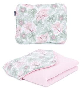 Mušelínová deka Mamo-Tato 75x100 cm + polštář - Růžová, Květiny