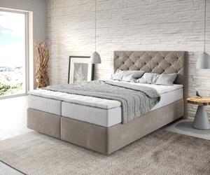 DELIFE Boxspring postel Dream-Great 140x200 cm mikrovlákno béžová s taštičkovou pružinovou matrací a visco topperem