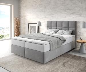 DELIFE Boxspring postel Dream-Fine 140x200 cm mikrovlákno šedá s taštičkovou pružinovou matrací a visco topperem