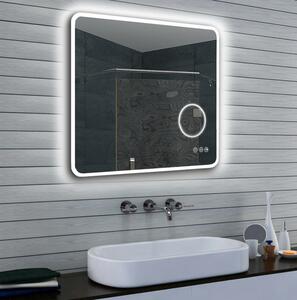 Zrcadlo s LED osvětlením, kosmetickým zrcátkem 5 x zoom, 800 x 700 mm, nastavitelná teplota barvy světla