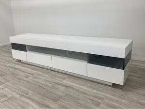 Televizní stolek LIV bílý lesk/šedé sklo