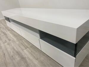 Televizní stolek LIV bílý lesk/šedé sklo