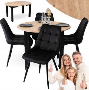 Rozkládací stůl Mebel Elite kulatý dekor dub artisan + 4 židle