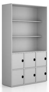 Kancelářská skříň FRAME, 6x dveře, 2x police, 1299 x 450 x 2162 mm, kódový zámek, šedá