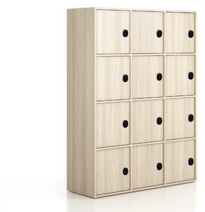 Kancelářská skříň FRAME, 12x dveře, 1299 x 450 x 1735 mm, kódový zámek, dub přírodní