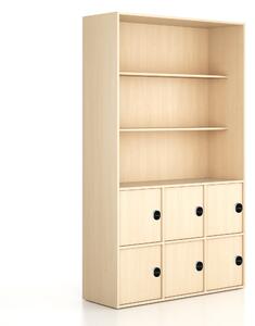 Kancelářská skříň FRAME, 6x dveře, 2x police, 1299 x 450 x 2162 mm, RFID zámek, bříza