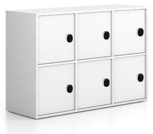 Kancelářská skříň FRAME, nízká, 6x dveře, 1299 x 450 x 881 mm, kódový zámek, bílá