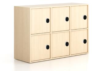 Kancelářská skříň FRAME, nízká, 6x dveře, 1299 x 450 x 881 mm, kódový zámek, bříza
