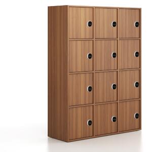 Kancelářská skříň FRAME, 12x dveře, 1299 x 450 x 1735 mm, RFID zámek, ořech