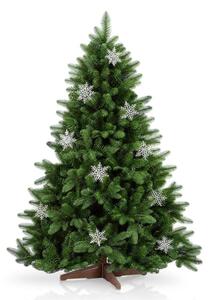 Umělý vánoční stromek 150 cm s vločkami a dřevěným stojanem