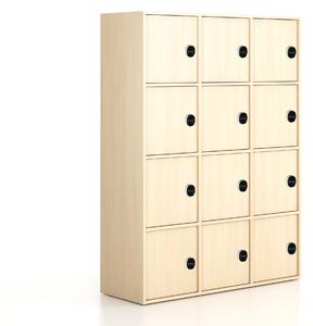 Kancelářská skříň FRAME, 12x dveře, 1299 x 450 x 1735 mm, RFID zámek, bříza