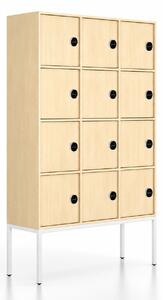Kancelářská skříň FRAME, bílá podnož, 12x dveře, 1299 x 450 x 2185 mm, RFID zámek, bříza