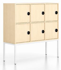 Kancelářská skříň FRAME, nízká, bílá podnož, 6x dveře, 1299 x 450 x 1331 mm, RFID zámek, bříza