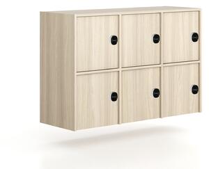Kancelářská skříň FRAME, nízká, 6x dveře, 1299 x 450 x 881 mm, RFID zámek, dub přírodní