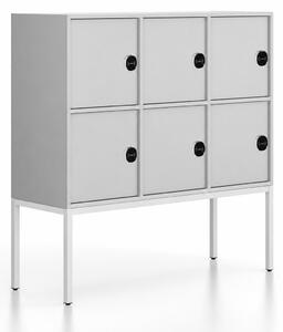 Kancelářská skříň FRAME, nízká, bílá podnož, 6x dveře, 1299 x 450 x 1331 mm, RFID zámek, šedá