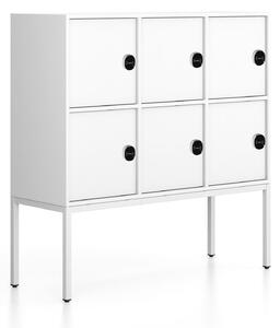 Kancelářská skříň FRAME, nízká, bílá podnož, 6x dveře, 1299 x 450 x 1331 mm, RFID zámek, bílá
