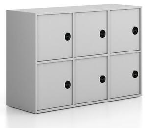 Kancelářská skříň FRAME, nízká, 6x dveře, 1299 x 450 x 881 mm, RFID zámek, šedá