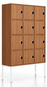 Kancelářská skříň FRAME, bílá podnož, 12x dveře, 1299 x 450 x 2185 mm, RFID zámek, ořech