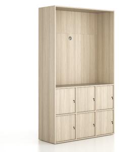 Kancelářská skříň FRAME, 6x dveře, prostor pro TV, 1299 x 450 x 2162 mm, cylindrický zámek, dub přírodní