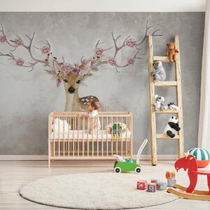 Fototapety Jeleni s květinami na paroží, Fototapety dětské, Fototapety pro dívku, u04671d2 : uwalls.cz