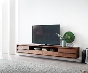 DELIFE TV stolek Eloi 240x35 cm akácie hnědá 2 dvířka 2 zásuvky závěsný