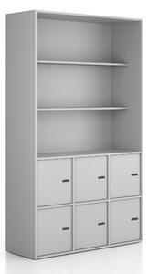 Kancelářská skříň FRAME, 6x dveře, 2x police, 1299 x 450 x 2162 mm, mechanický kódový zámek, šedá