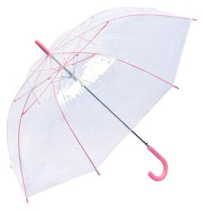 Průhledný deštník s růžovými žebry a držadlem – 82 cm